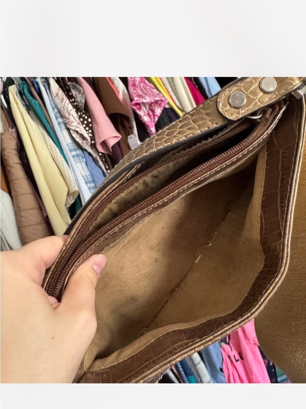 Liz Claiborne Croc-Embossed Shoulder Bag in Bronze - Picture 6 of 6